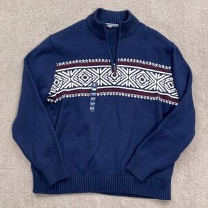 IZOD Sweater Men 2XL Blue Fair Isle Pullover Nordic 1/4 Zip Cotton‎ Ski Winter